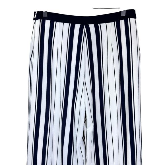 Frank Lyman NWT Navy & White Stripe Crepe Texture Wide Leg Lined Trouser Pants - Picture 5 of 9